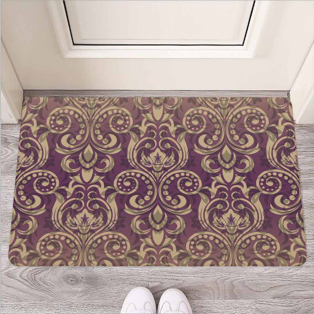 Vintage Western Damask Floral Print Rubber Doormat