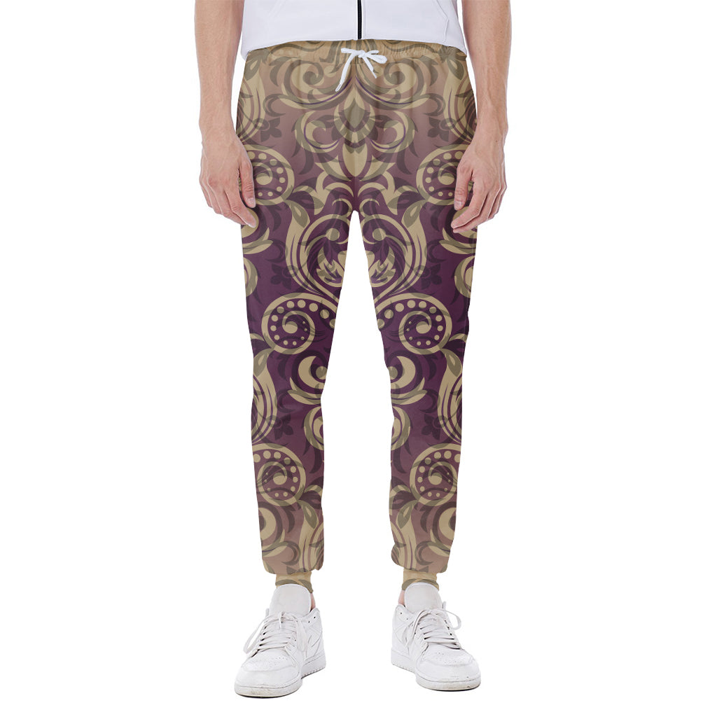 Vintage Western Damask Floral Print Scuba Joggers