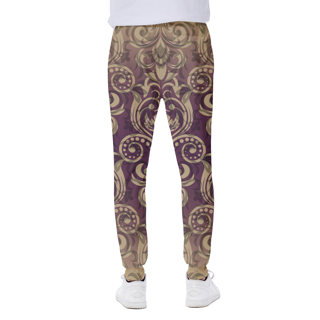 Vintage Western Damask Floral Print Scuba Joggers