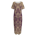 Vintage Western Damask Floral Print Short Sleeve Long Nightdress