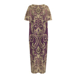 Vintage Western Damask Floral Print Short Sleeve Long Nightdress