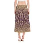 Vintage Western Damask Floral Print Side Slit Midi Skirt