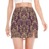 Vintage Western Damask Floral Print Side Slit Mini Skirt