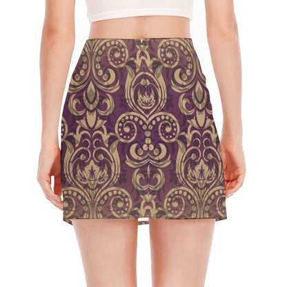 Vintage Western Damask Floral Print Side Slit Mini Skirt