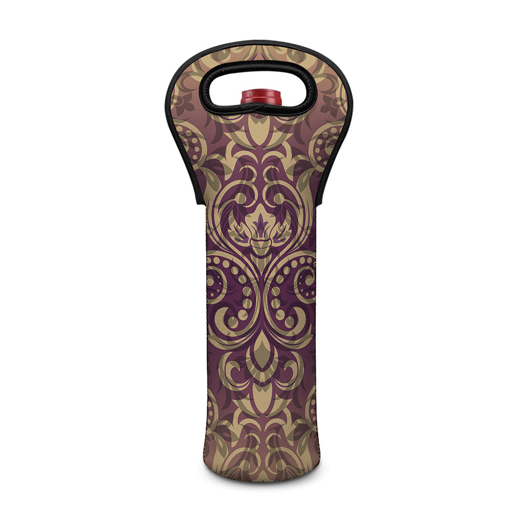 Vintage Western Damask Floral Print Single Neoprene Wine Tote