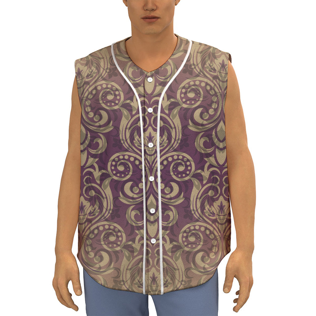 Vintage Western Damask Floral Print Sleeveless Baseball Jersey