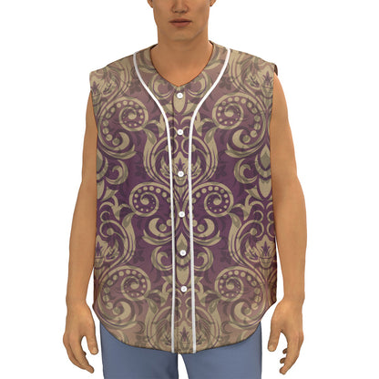 Vintage Western Damask Floral Print Sleeveless Baseball Jersey