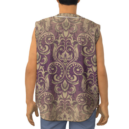 Vintage Western Damask Floral Print Sleeveless Baseball Jersey