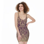 Vintage Western Damask Floral Print Sleeveless Bodycon Dress
