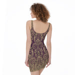 Vintage Western Damask Floral Print Sleeveless Bodycon Dress