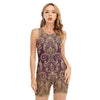 Vintage Western Damask Floral Print Sleeveless One Piece Swimsuit