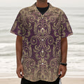 Vintage Western Damask Floral Print Textured Short Sleeve Shirt