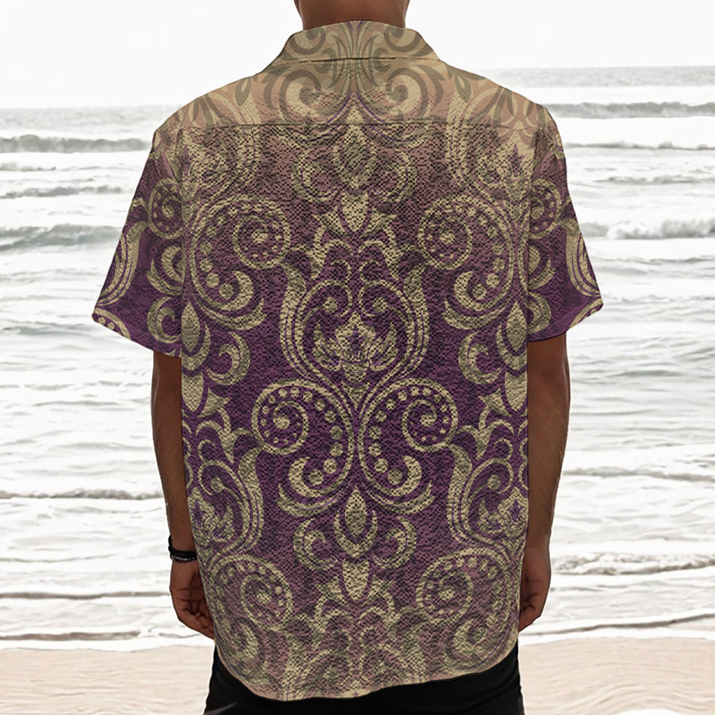 Vintage Western Damask Floral Print Textured Short Sleeve Shirt