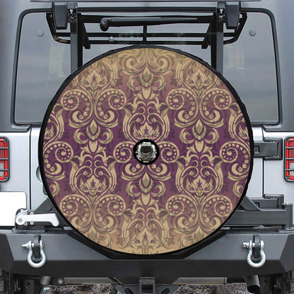 Vintage Western Damask Floral Print Tire Cover With Camera Hole