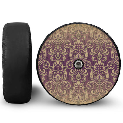 Vintage Western Damask Floral Print Tire Cover With Camera Hole