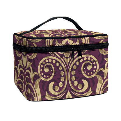 Vintage Western Damask Floral Print Travel Makeup Bag