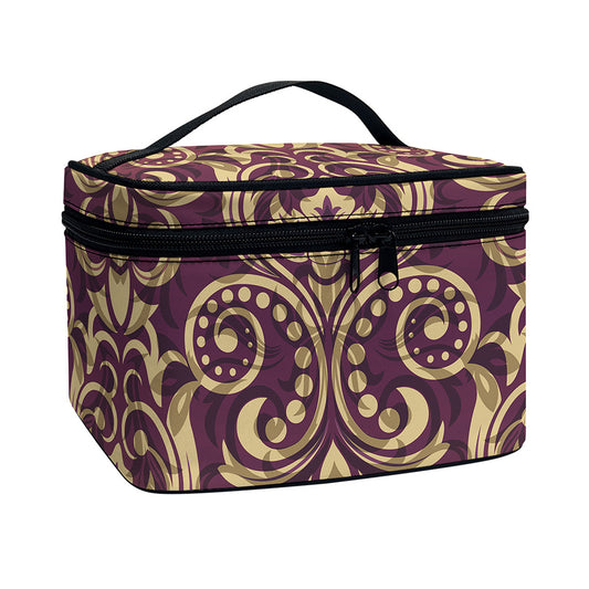 Vintage Western Damask Floral Print Travel Makeup Bag