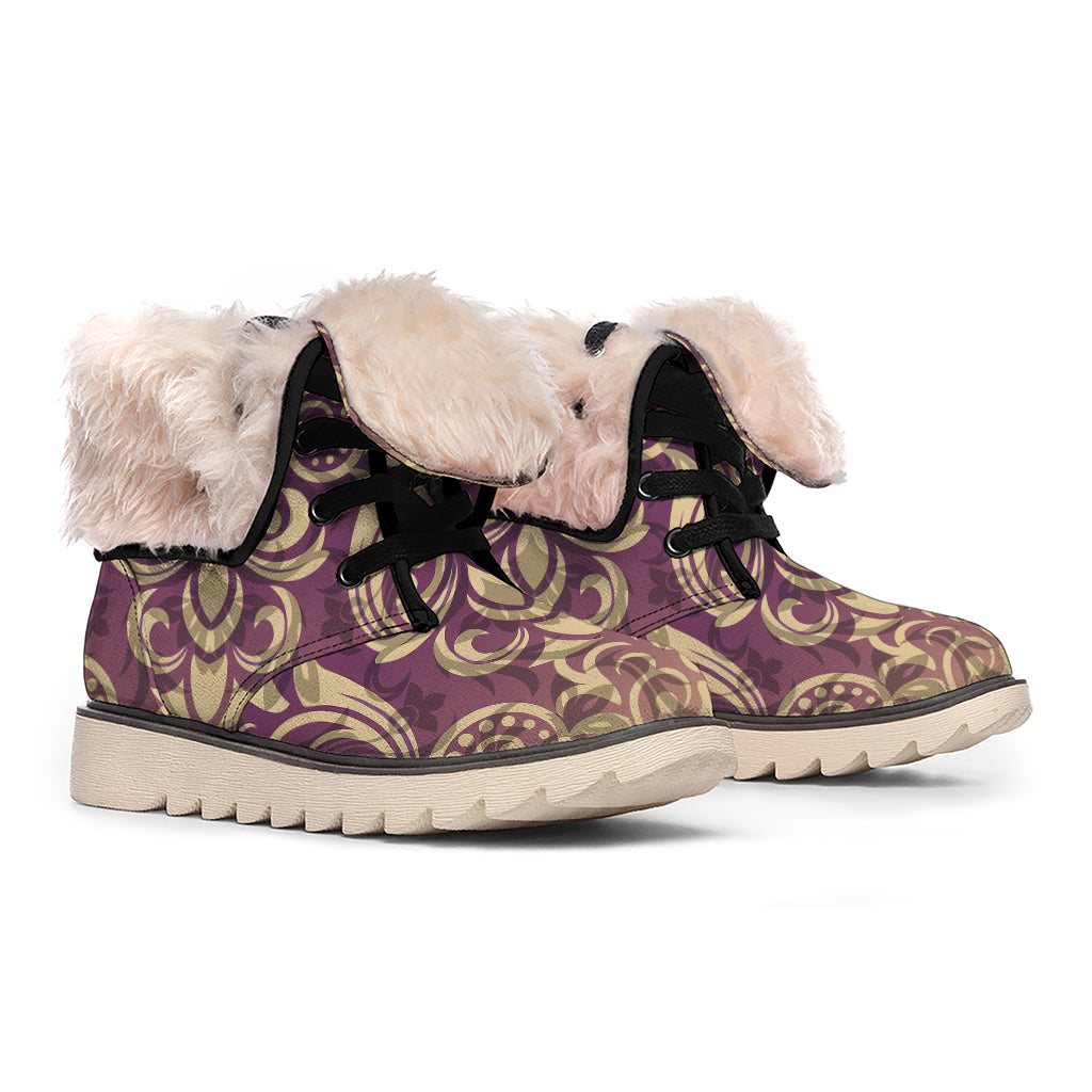 Vintage Western Damask Floral Print Winter Boots