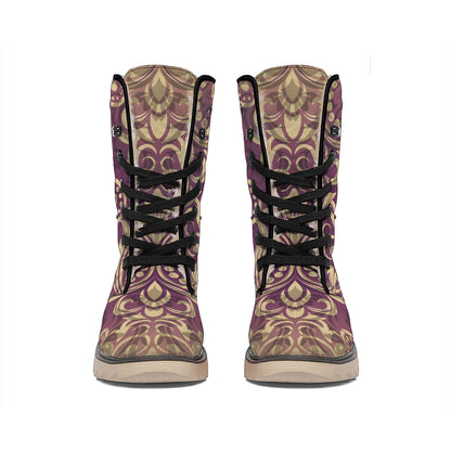 Vintage Western Damask Floral Print Winter Boots