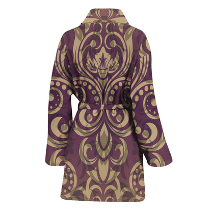 Vintage Western Damask Floral Print Women's Bathrobe