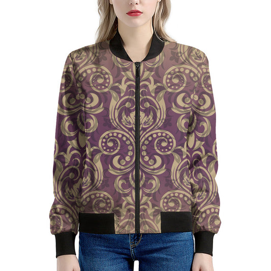 Vintage Western Damask Floral Print Women's Bomber Jacket