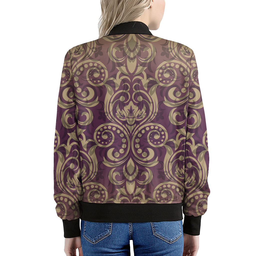 Vintage Western Damask Floral Print Women's Bomber Jacket