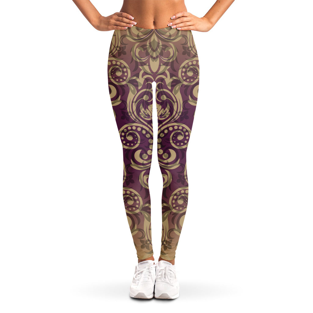 Vintage Western Damask Floral Print Women's Leggings