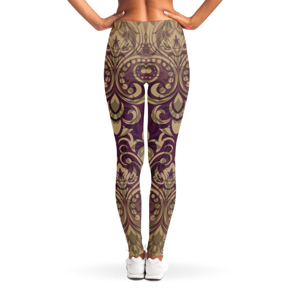 Vintage Western Damask Floral Print Women's Leggings