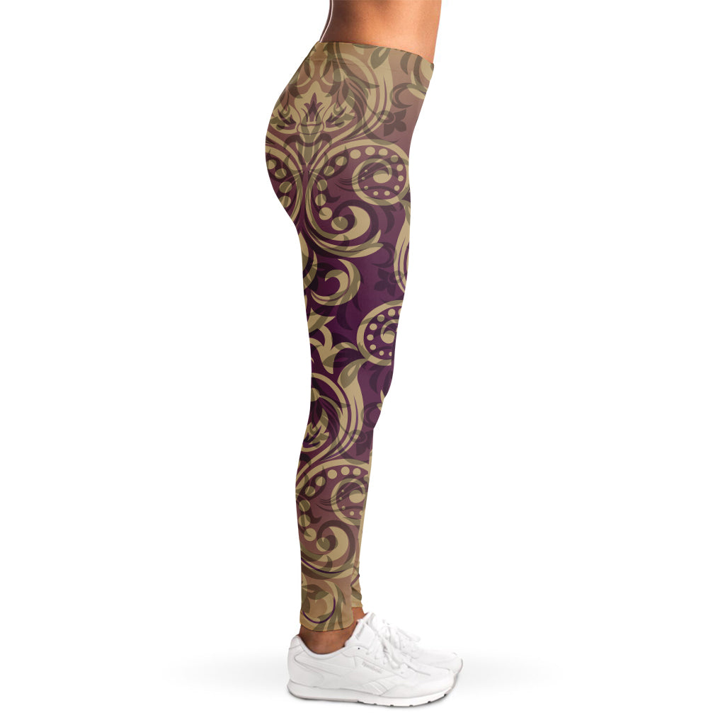Vintage Western Damask Floral Print Women's Leggings