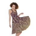 Vintage Western Damask Floral Print Sleeveless Knee Length Dress