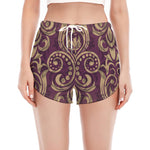 Vintage Western Damask Floral Print Women's Split Running Shorts