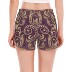 Vintage Western Damask Floral Print Women's Split Running Shorts