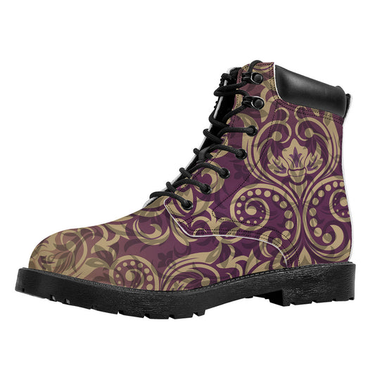 Vintage Western Damask Floral Print Work Boots
