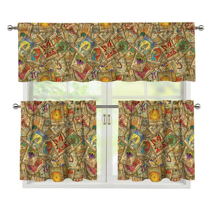 Vintage Wicca Tarot Card Print 3 Piece Kitchen Curtains