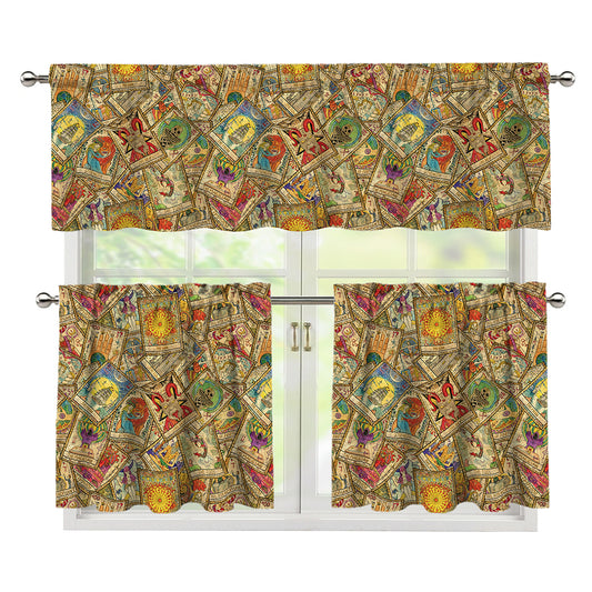 Vintage Wicca Tarot Card Print 3 Piece Kitchen Curtains