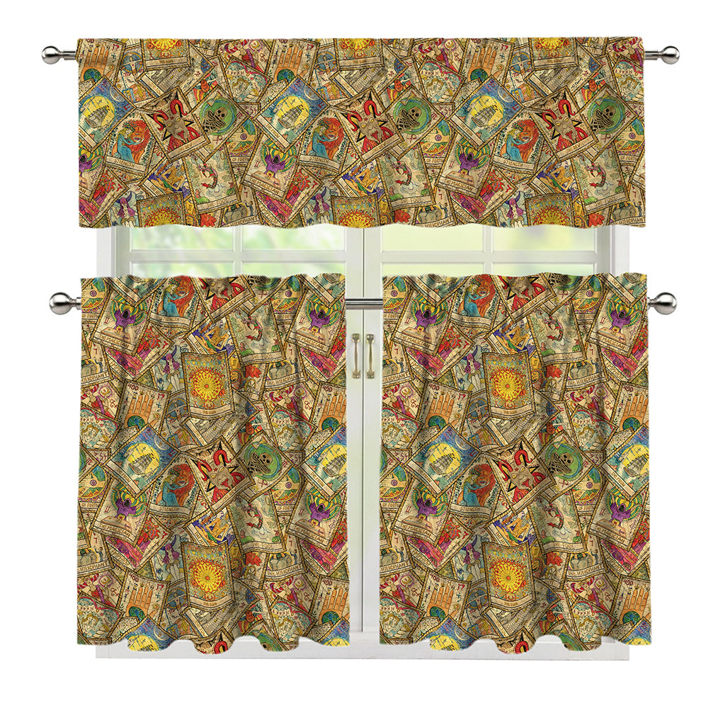 Vintage Wicca Tarot Card Print 3 Piece Kitchen Curtains