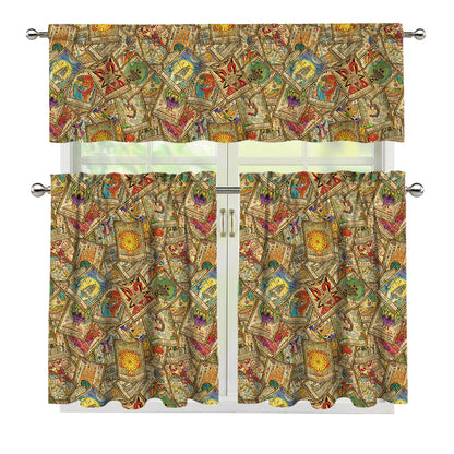 Vintage Wicca Tarot Card Print 3 Piece Kitchen Curtains
