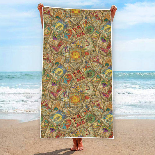 Vintage Wicca Tarot Card Print Beach Towel