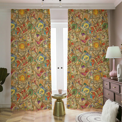 Vintage Wicca Tarot Card Print Blackout Pencil Pleat Curtains
