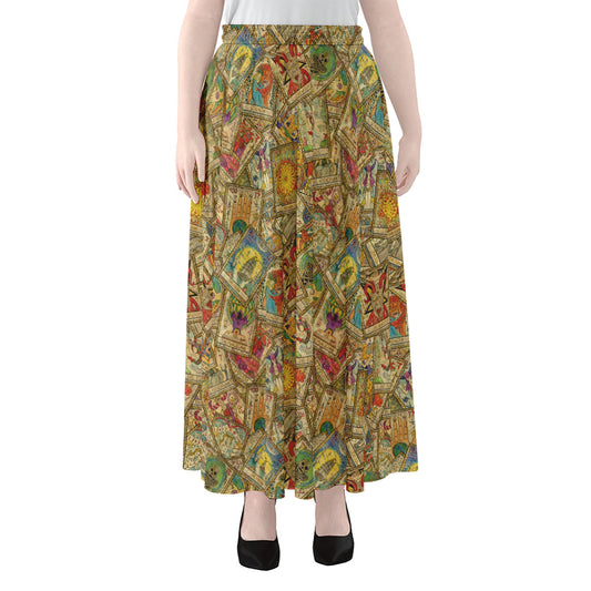 Vintage Wicca Tarot Card Print Chiffon Maxi Skirt