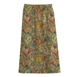 Vintage Wicca Tarot Card Print Cotton Front Slit Maxi Skirt