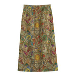 Vintage Wicca Tarot Card Print Cotton Front Slit Maxi Skirt
