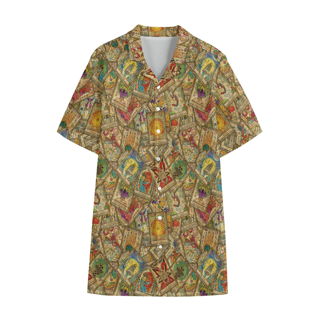 Vintage Wicca Tarot Card Print Cotton Hawaiian Shirt