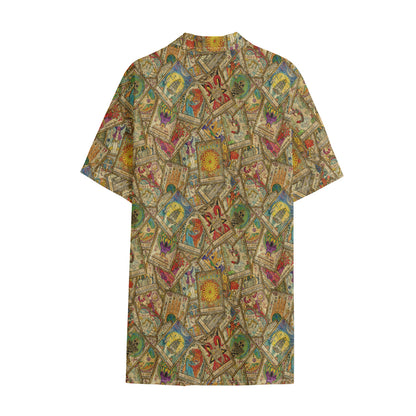 Vintage Wicca Tarot Card Print Cotton Hawaiian Shirt