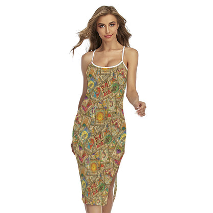 Vintage Wicca Tarot Card Print Cross Back Cami Dress