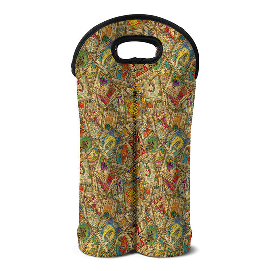 Vintage Wicca Tarot Card Print Double Neoprene Wine Tote