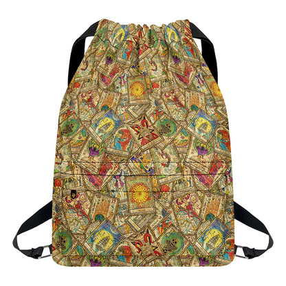 Vintage Wicca Tarot Card Print Drawstring Backpack