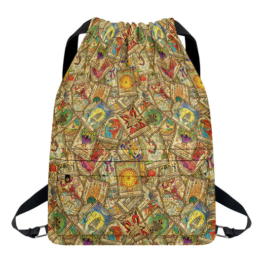 Vintage Wicca Tarot Card Print Drawstring Backpack