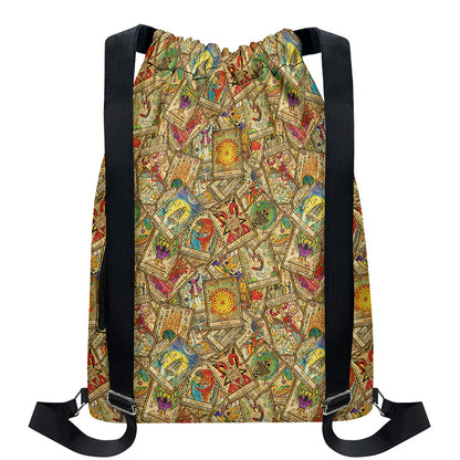 Vintage Wicca Tarot Card Print Drawstring Backpack