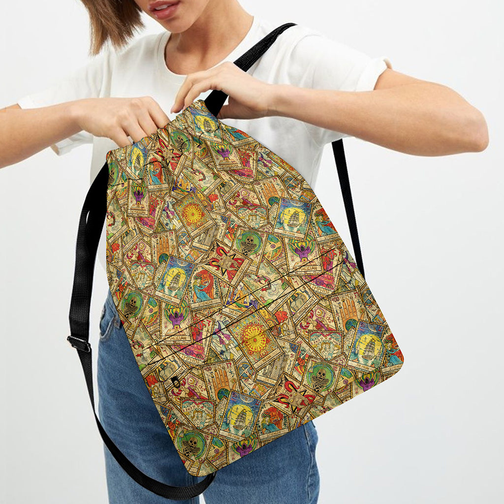Vintage Wicca Tarot Card Print Drawstring Backpack
